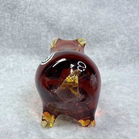 Amber Glass Pig Pilgrim Glass by Rainbow 1970s Vintage Hand Blown Figurine - Picture 3 of 10